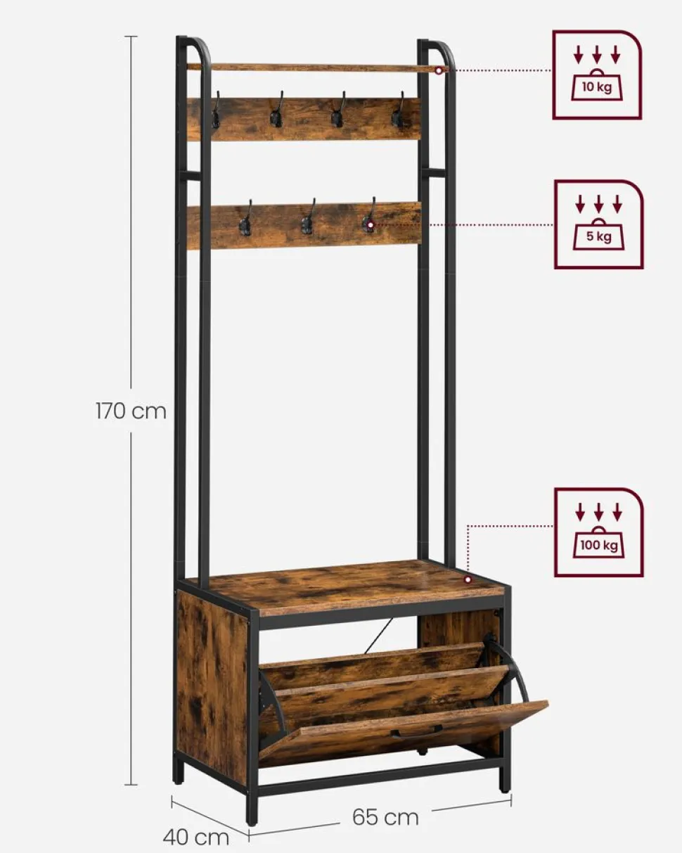 Clearance SONGMICS Meuble d’entrée marron rustique et noir Marron Rustique + Noir