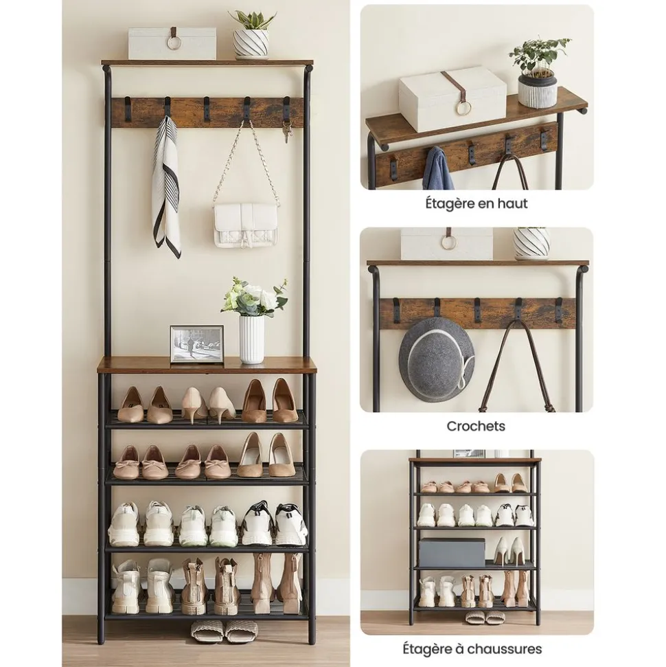 Online SONGMICS Meuble d'entrée rustique Brun Vintage Noir