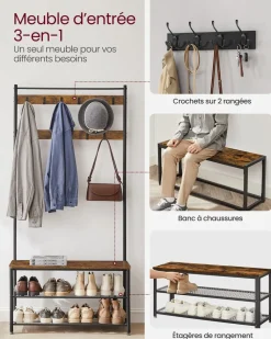 Fashion SONGMICS Meuble d'entrée rustique Brun Vintage Noir