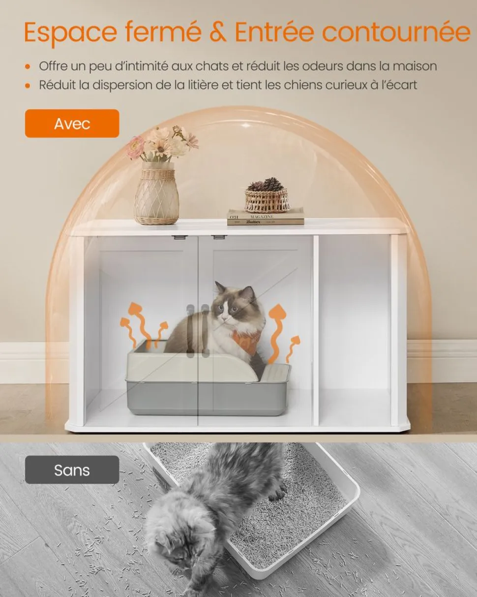 Fashion SONGMICS Meuble litière pour chat 85 x 48,5 x 50 cm blanc nuage