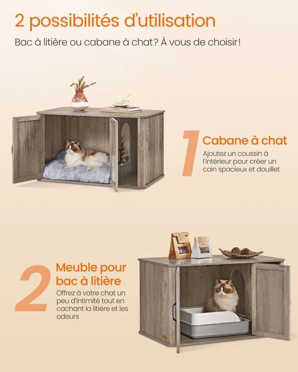 Fashion SONGMICS Meuble litière pour chat 85 x 48,5 x 50 cm blanc nuage