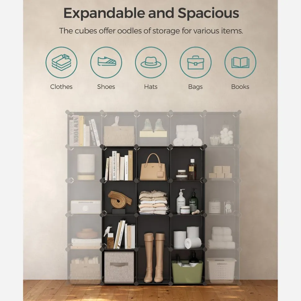 Best SONGMICS Meuble modulable 16 cubes noir