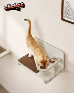 Fashion SONGMICS Meuble pour chat mural avec gamelle Marron Avoine + Marron Café