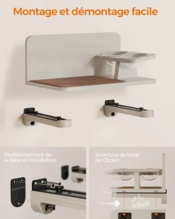 Fashion SONGMICS Meuble pour chat mural avec gamelle Marron Avoine + Marron Café