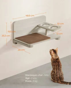 Fashion SONGMICS Meuble pour chat mural avec gamelle Marron Avoine + Marron Café