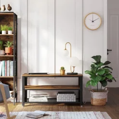 Hot SONGMICS Meuble TV grille Marron Rustique