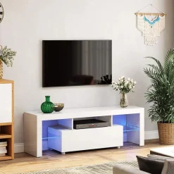 Sale SONGMICS Meuble TV LED Blanc