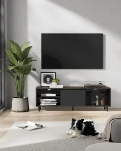 Sale SONGMICS Meuble tv pour téléviseur jusqu’à 65 pouces cadre en métal, marron rustique et noir