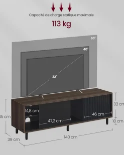 Sale SONGMICS Meuble tv pour téléviseur jusqu’à 65 pouces cadre en métal, marron rustique et noir