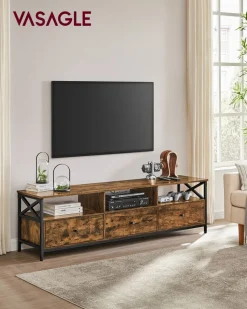 Clearance SONGMICS Meuble TV pour TV Jusqu’à 60 Pouces Marron Cendré et Noir d'encre