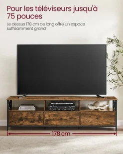 Clearance SONGMICS Meuble TV pour TV Jusqu’à 60 Pouces Marron Cendré et Noir d'encre