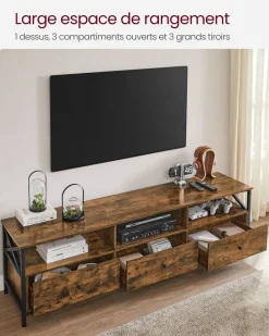 Clearance SONGMICS Meuble TV pour TV Jusqu’à 60 Pouces Marron Cendré et Noir d'encre