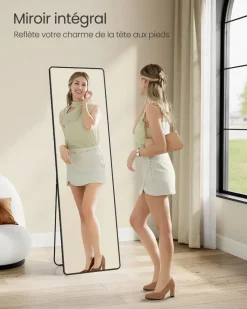 Clearance SONGMICS Miroir intégral 160 x 50 cm cadre en alliage d’aluminium noir d'encre