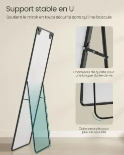 Clearance SONGMICS Miroir intégral 160 x 50 cm cadre en alliage d’aluminium noir d'encre