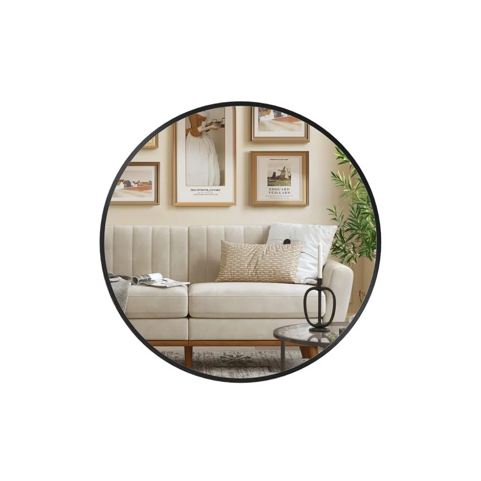 Discount SONGMICS Miroir mural rond diamètre 61 cm cadre en métal noir