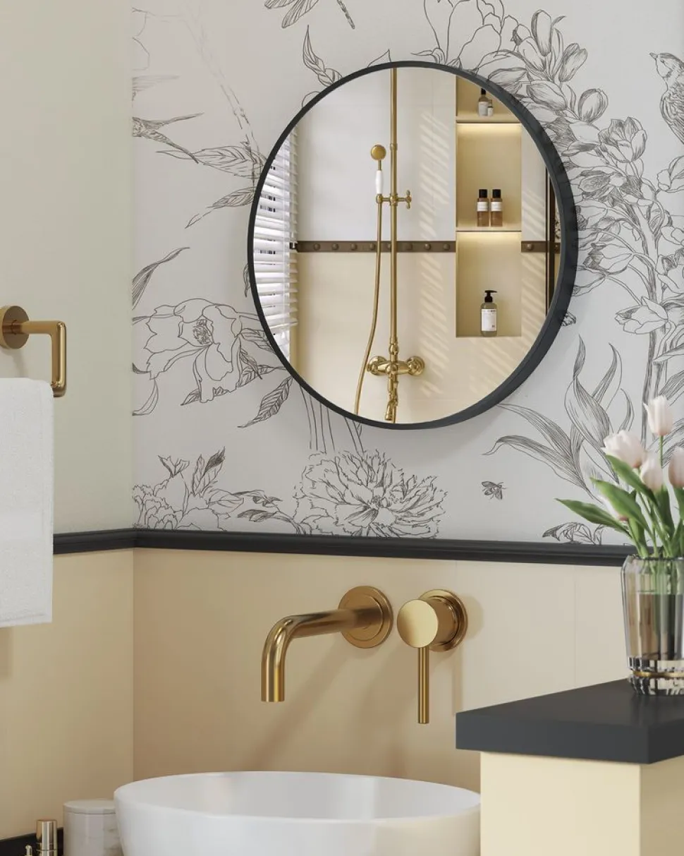 Discount SONGMICS Miroir mural rond diamètre 61 cm cadre en métal noir