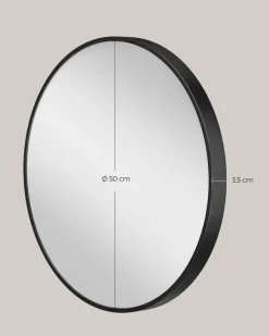 Discount SONGMICS Miroir mural rond diamètre 61 cm cadre en métal noir