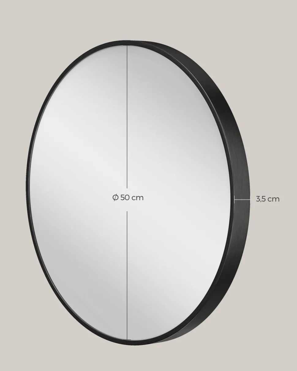 Discount SONGMICS Miroir mural rond diamètre 61 cm cadre en métal noir