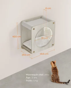 Sale SONGMICS Niche pour chat murale avec fenêtre d'observation Marron Avoine