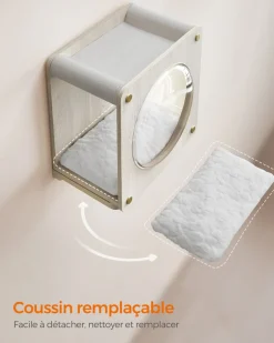 Sale SONGMICS Niche pour chat murale avec fenêtre d'observation Marron Avoine
