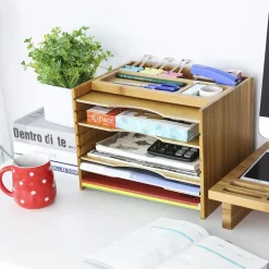 Discount SONGMICS Organisateur bureau bambou Naturel