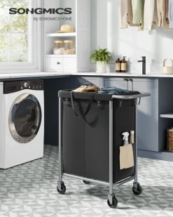Cheap SONGMICS Panier à linge double avec étagères marron rustique noir