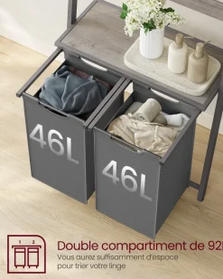 Shop SONGMICS Panier à linge sale 110L noir d'encre et gris ardoise