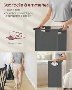 Shop SONGMICS Panier à linge sale 110L noir d'encre et gris ardoise