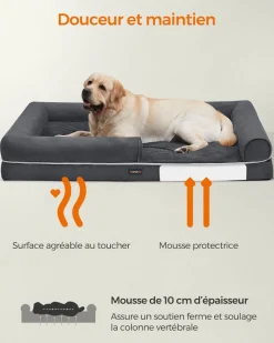 Hot SONGMICS Panier pour chien orthopédique 135 x 107 x 25 cm antidérapant gris foncé