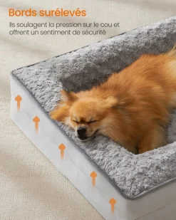 Best Sale SONGMICS Panier pour chien tissu peluche aux motifs roses 71 x 58 x 16 cm gris tourterelle