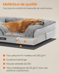 Best Sale SONGMICS Panier pour chien tissu peluche aux motifs roses 71 x 58 x 16 cm gris tourterelle