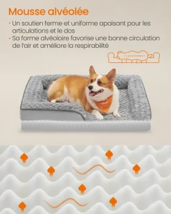 Best Sale SONGMICS Panier pour chien tissu peluche aux motifs roses 71 x 58 x 16 cm gris tourterelle