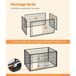 Store SONGMICS Parc pour chien 122 x 80 x 70 cm Noir