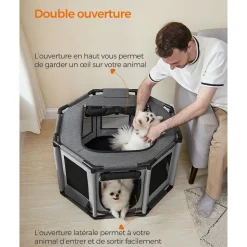 Outlet SONGMICS Parc pour chien octogonale 72 x 72 x 43 cm gris clair foncé Gris Foncé + Gris Clair