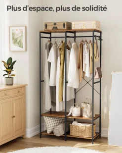 New SONGMICS Penderie 2 tiroirs et 4 étagères Marron Rustique