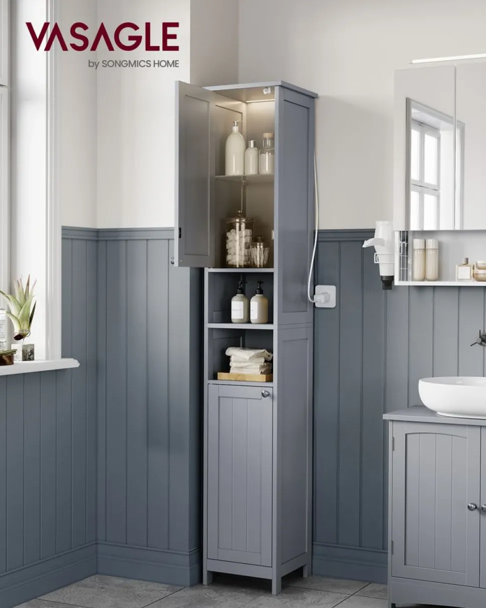 New SONGMICS Petit meuble de salle de bain petit espace Gris Tourterelle