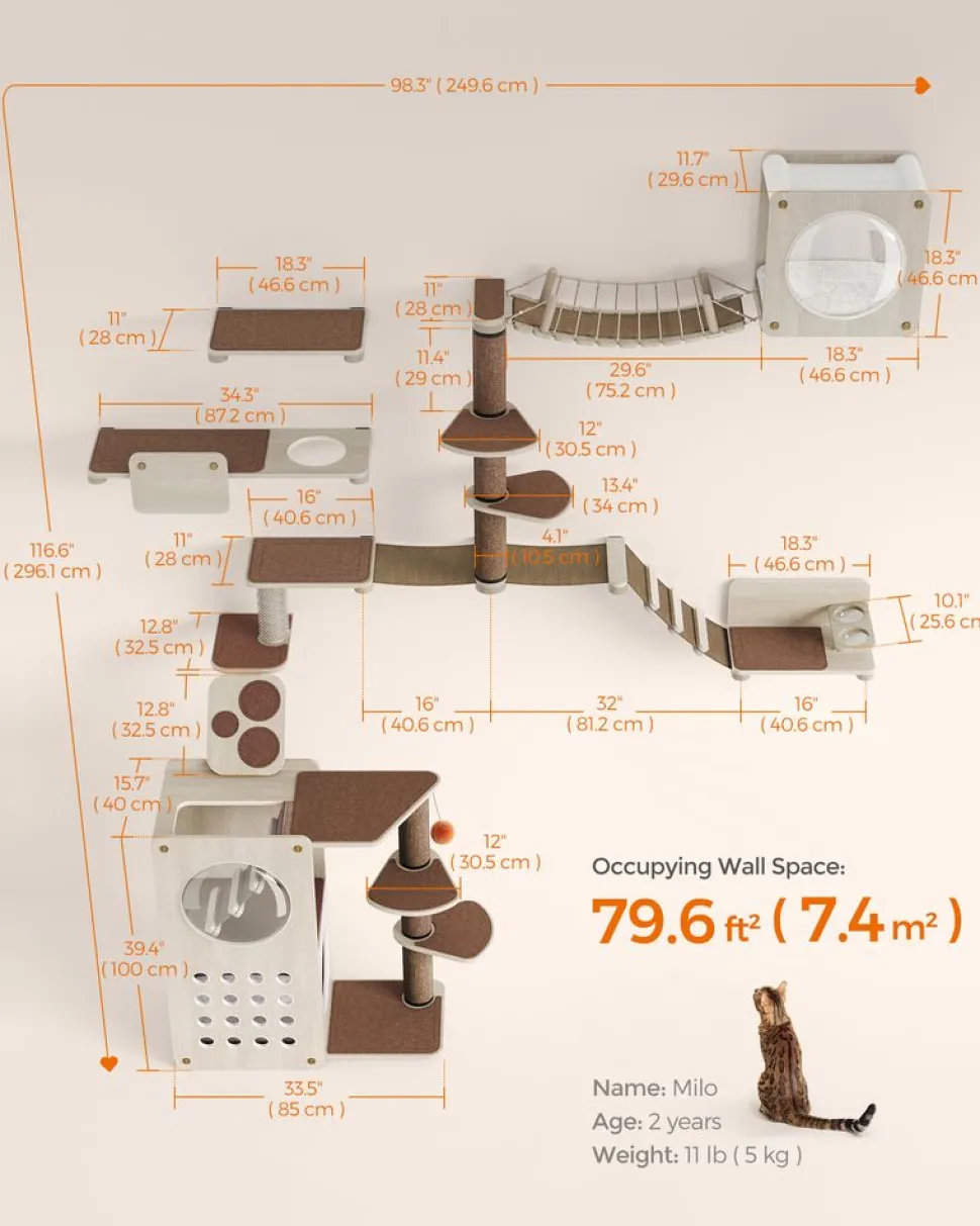 Discount SONGMICS Planet Enemble de 10 meubles pour chat muraux Marron Avoine + Marron Café