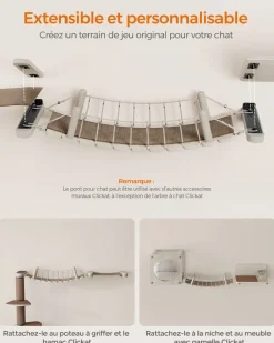 Best SONGMICS Pont pour chat mural avec tapis en tissu Marron Avoine + Marron Café