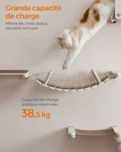 Best SONGMICS Pont pour chat mural avec tapis en tissu Marron Avoine + Marron Café
