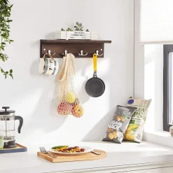 Cheap SONGMICS Portant 4 crochets marron Marron Rustique