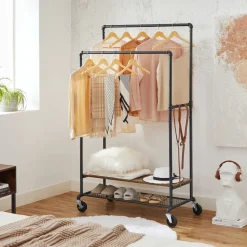Best Sale SONGMICS Portant à vêtements 2 barres Brun Vintage Noir