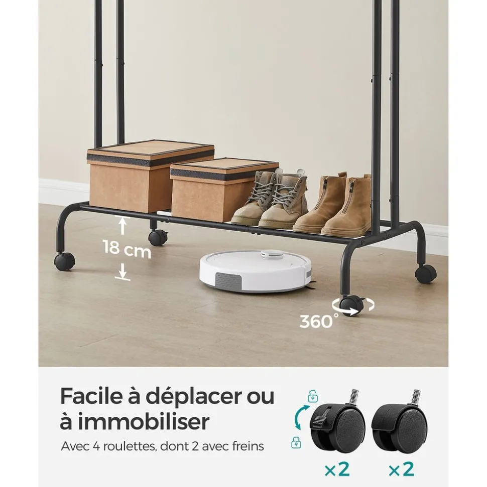 Cheap SONGMICS Portant à vêtements avec roulettes double barre noir