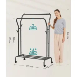 Cheap SONGMICS Portant à vêtements avec roulettes double barre noir