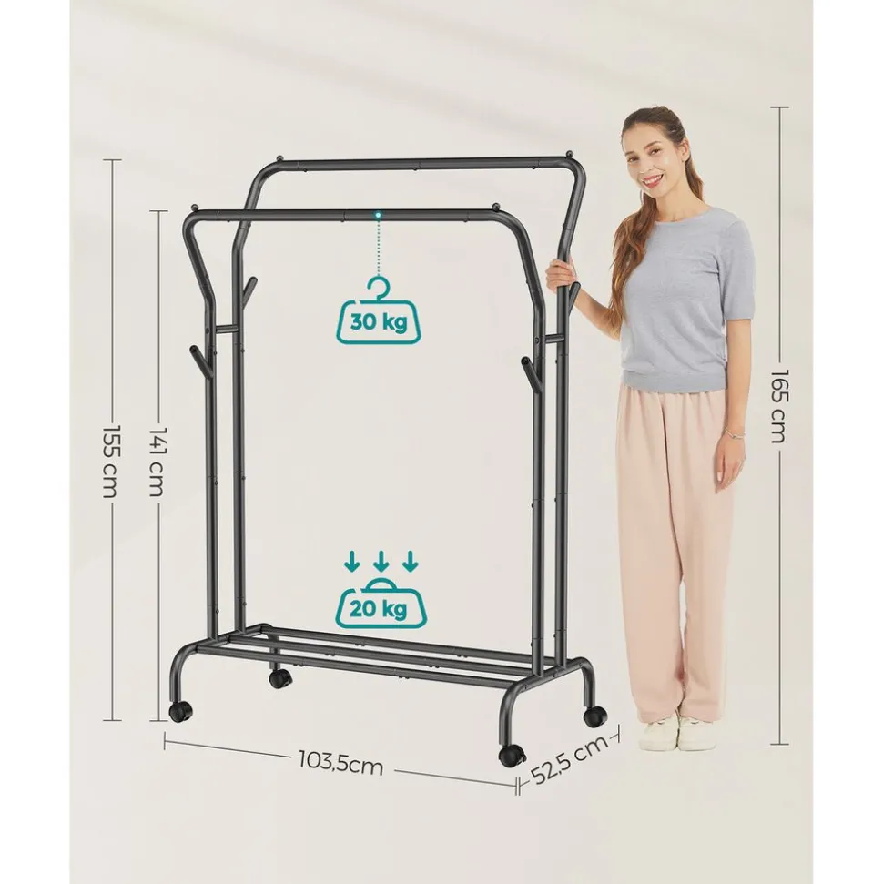 Cheap SONGMICS Portant à vêtements avec roulettes double barre noir