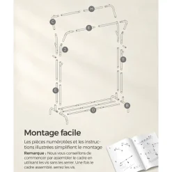 Cheap SONGMICS Portant à vêtements avec roulettes double barre noir