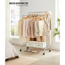 Cheap SONGMICS Portant à vêtements avec roulettes double barre noir