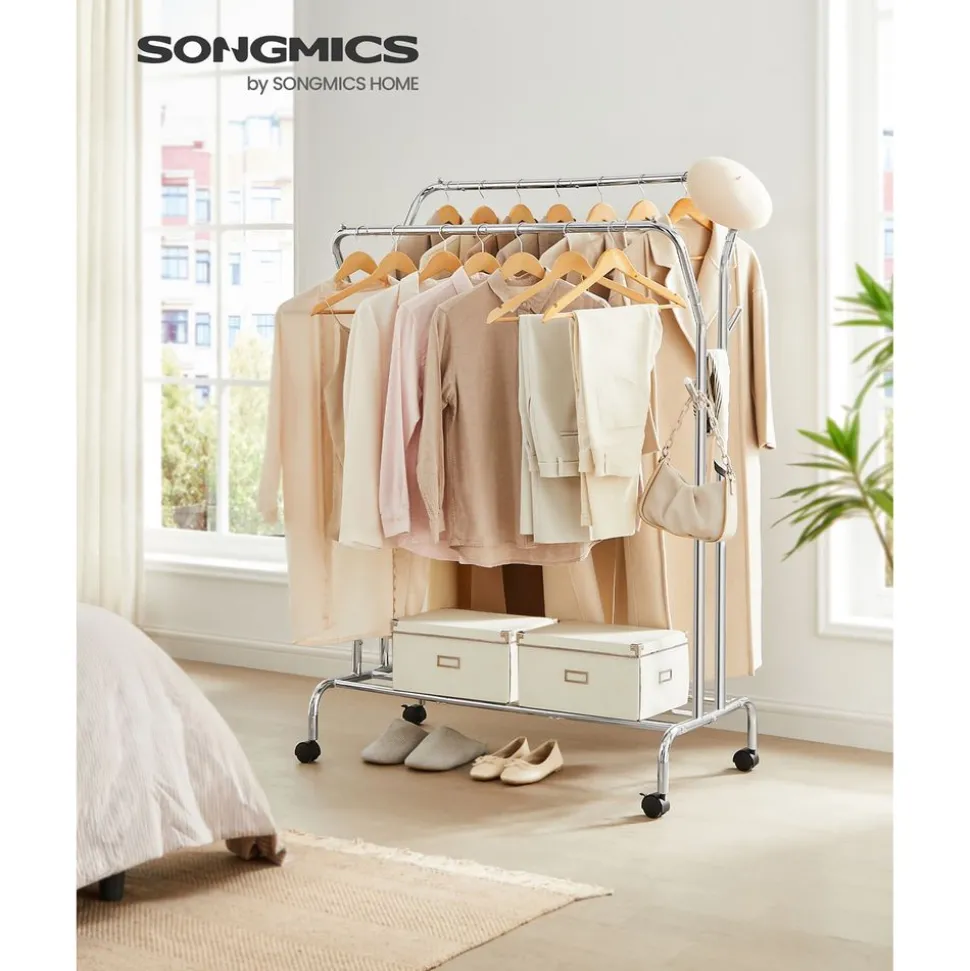 Cheap SONGMICS Portant à vêtements avec roulettes double barre noir
