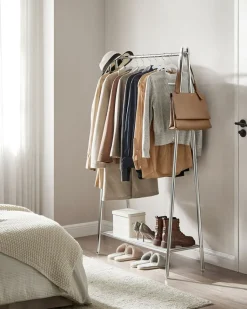 Fashion SONGMICS Portant à vêtements en acier avec tringle et étagère 33,5 x 92,5 x 153 cm argent