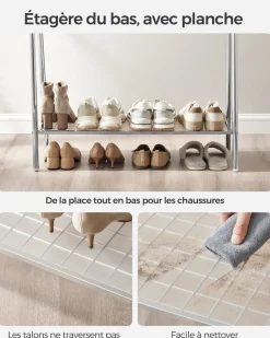 Fashion SONGMICS Portant à vêtements en acier avec tringle et étagère 33,5 x 92,5 x 153 cm argent