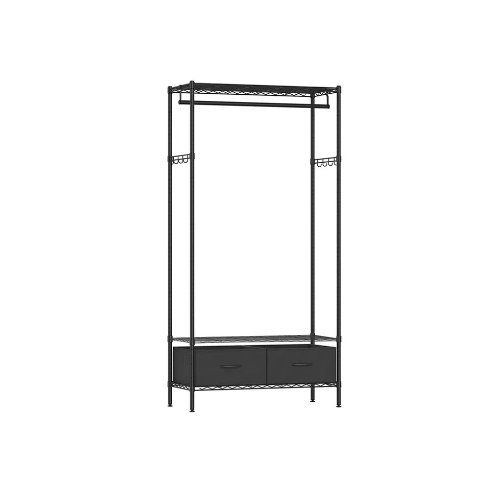 Online SONGMICS Portant à vêtements ouvert avec étagères grillagées avec 2 tiroirs et tringle à vêtements noir d'encre